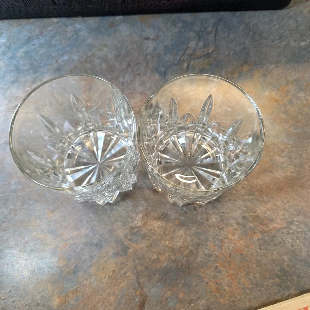 2 Crown Royal Whiskey Rocks Glasses, Diamond-Cut, Embossed Logo, Italy, 8 oz